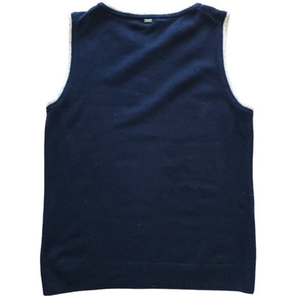 St. John 100% Cashmere navy cape twinset with grey speckled trim - Picture 8 of 14